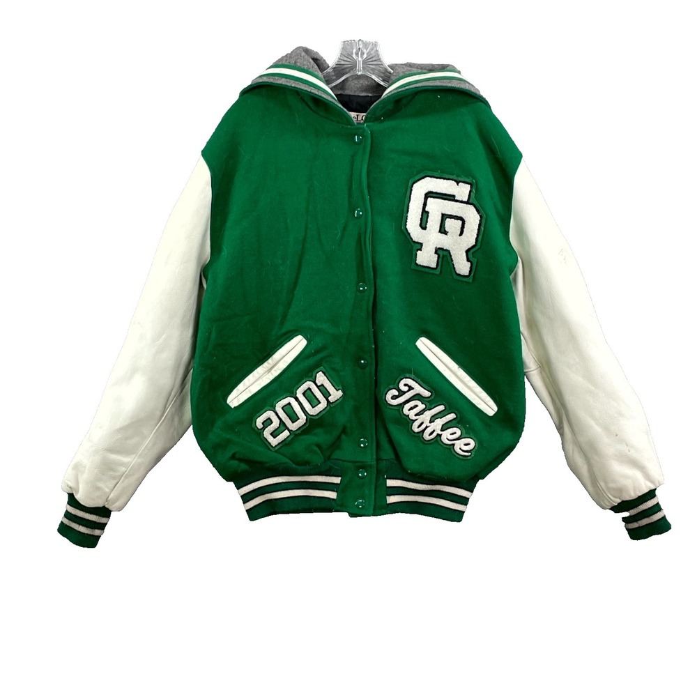 Vintage Y2K Delong Varsity Jacket Mens Large Snap Pirate Mascot Patch Streetwear